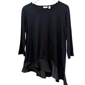 LOGO Lori Goldstein Womens Top Medium Black Tee Asymmetric Ruffle NWOT
